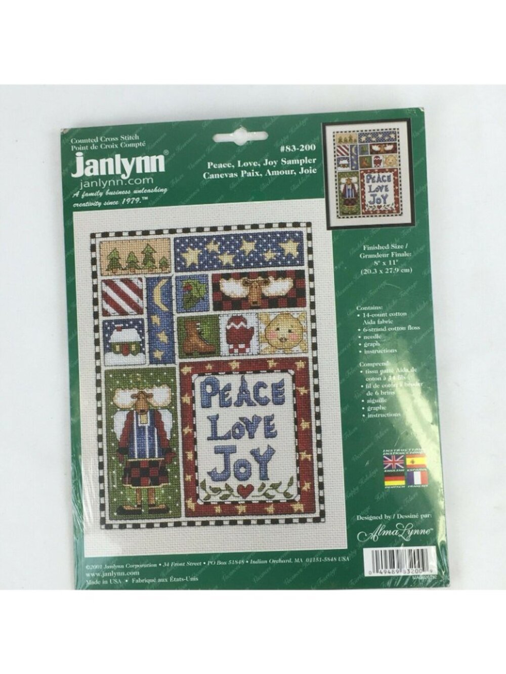 Vintage New Janlynn Peace Love Joy Christmas Counted Cross Stitch Sampler Kit